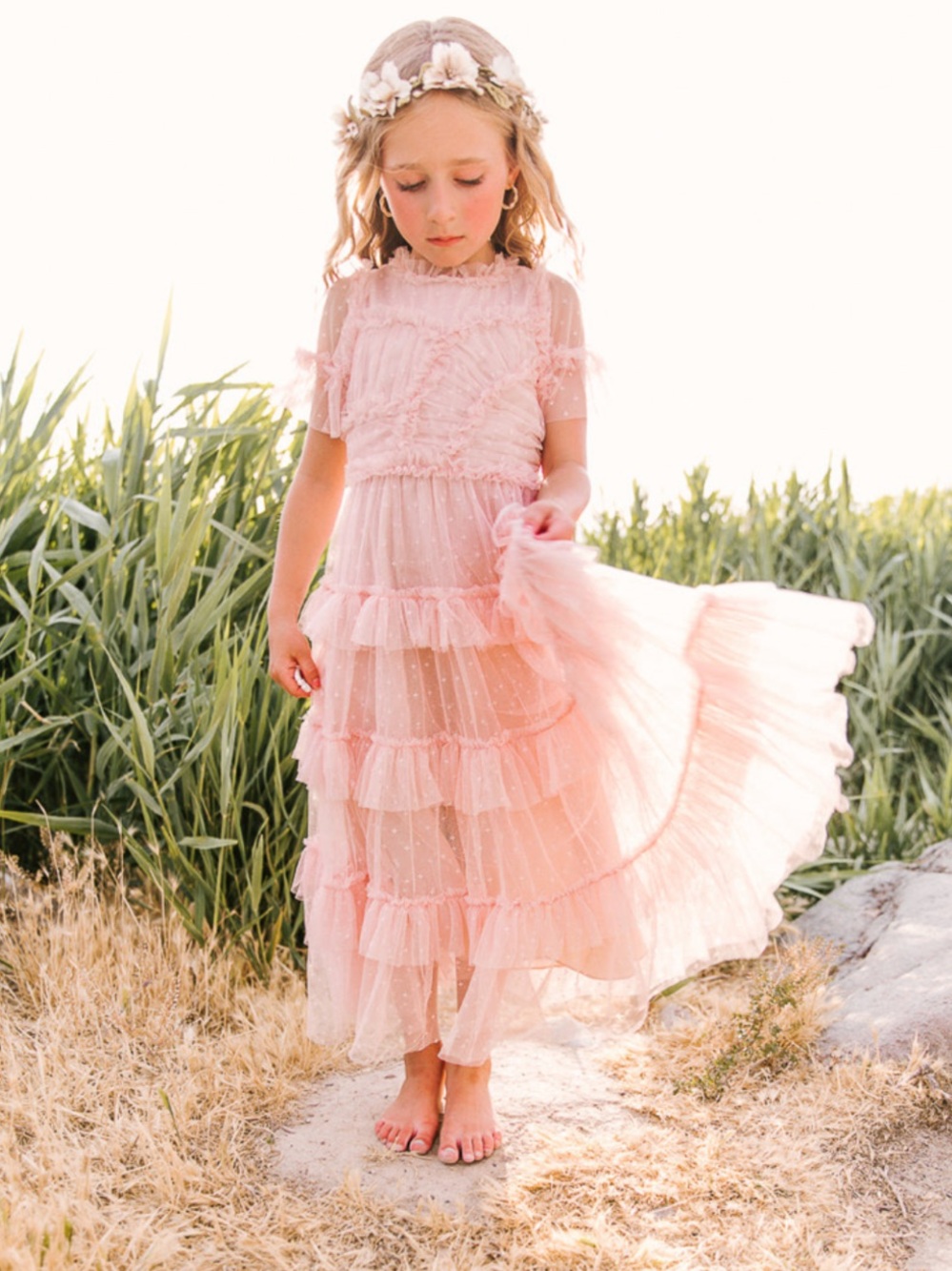 Ivy City Co Mini Whimsical Maxi Dress in Blush, size 11/12